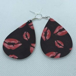 3/$15 red lips faux leather handmade earrings